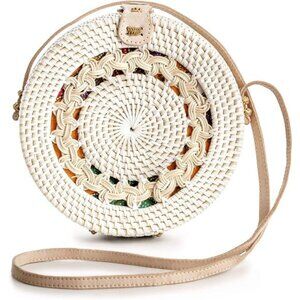 Round Rattan Bag for Women - Handmade Straw Bags - Wicker Purse - Crossbody Boho